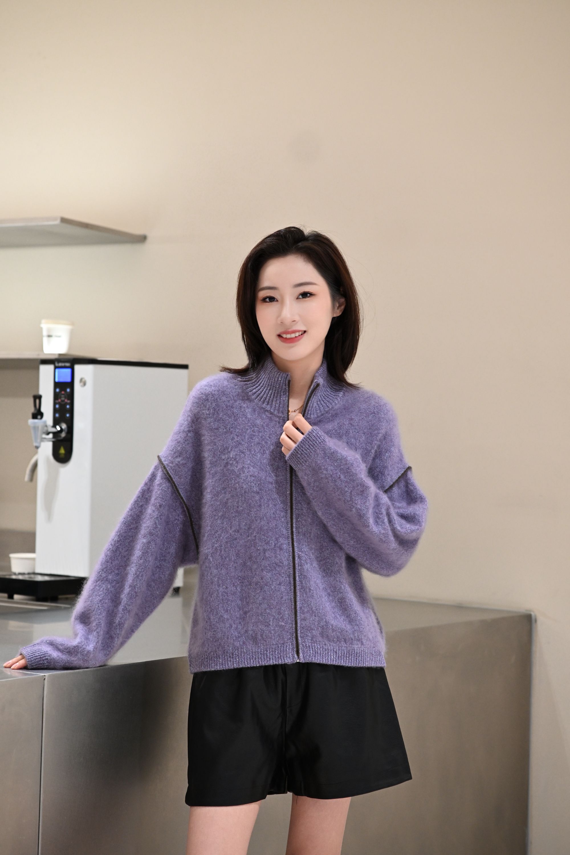 【月涧织语】白厂丝＋山羊绒长袖立领纯色保暖毛针织毛衣165-YL828