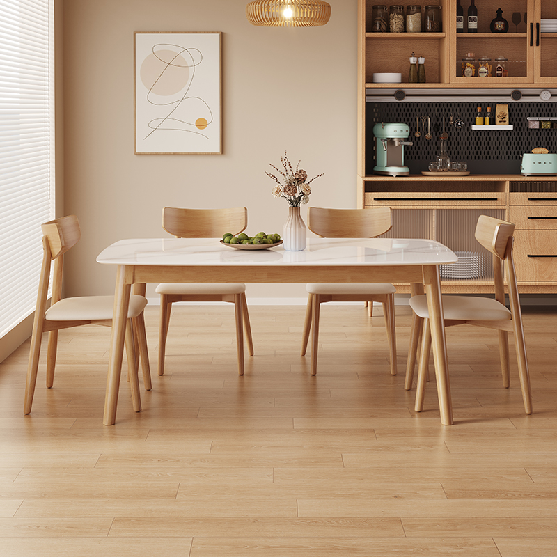 【奶油风】新款西餐桌实木全底托极简风岩板西式桌意式轻奢吃饭餐桌