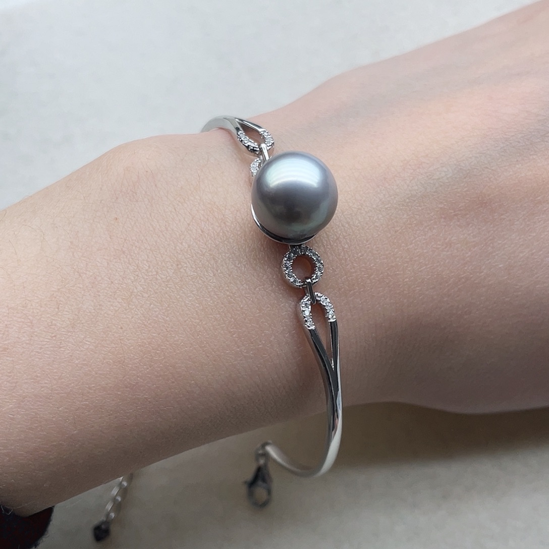手镯98海水珍珠银S925镶嵌