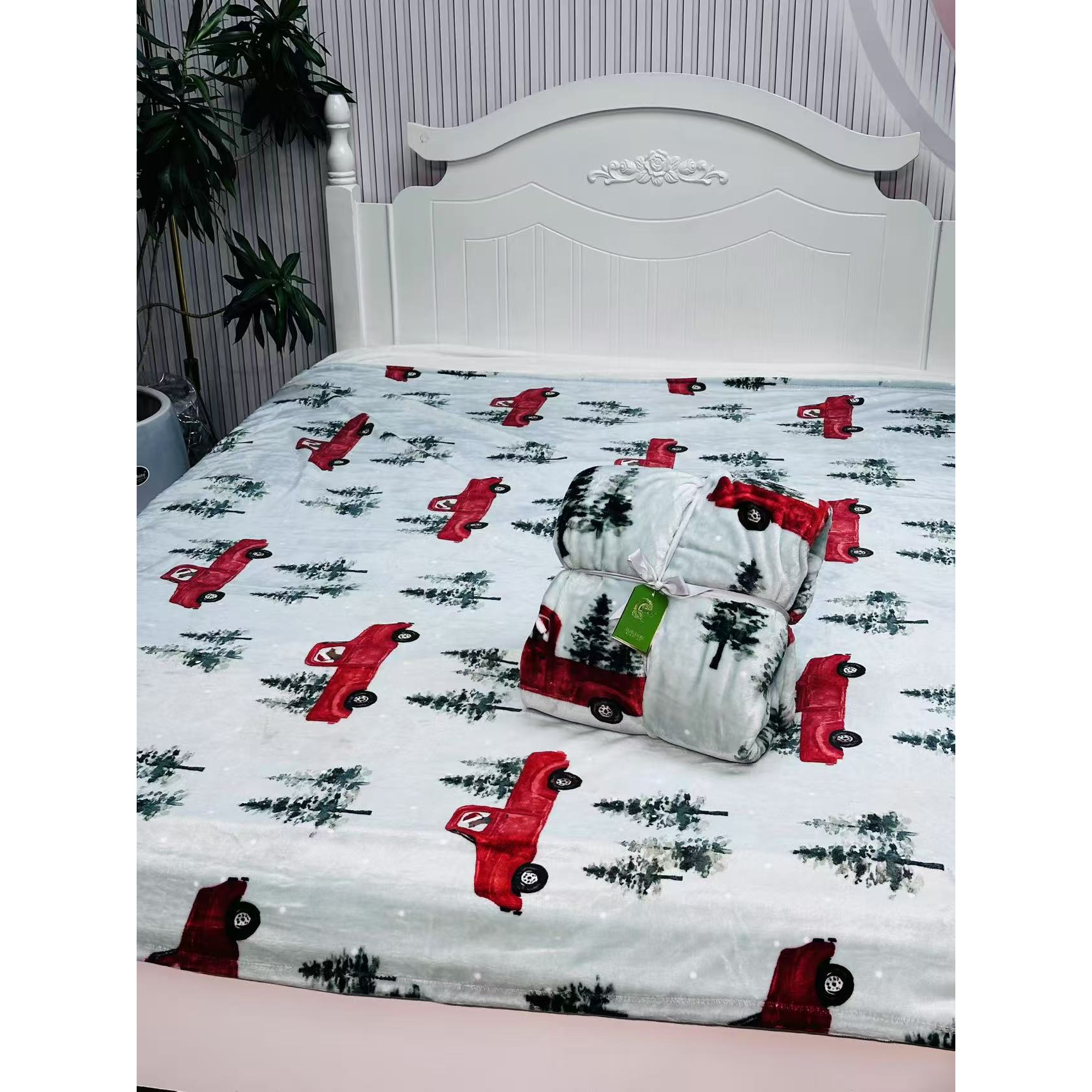 上新红色小汽车毛毯盖毯1.8*2.0米