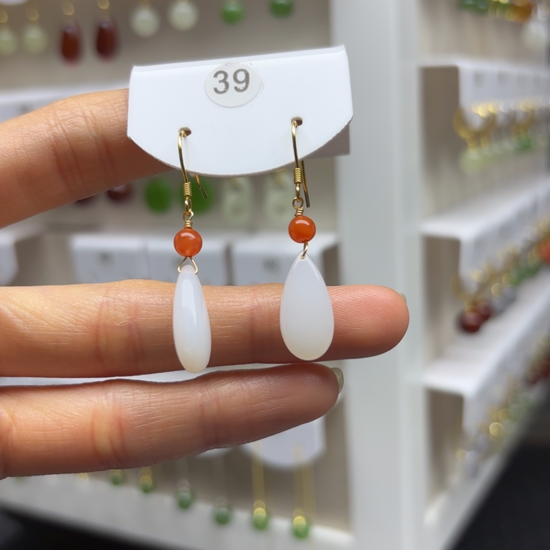 和田玉银S925镶嵌耳饰2