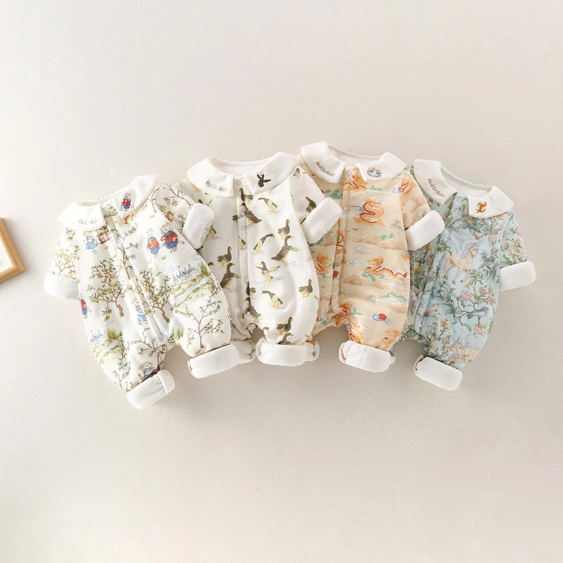 【7A抑菌】婴幼儿冬季加棉无骨连体衣贴身打底衣服有弹180棉外出服