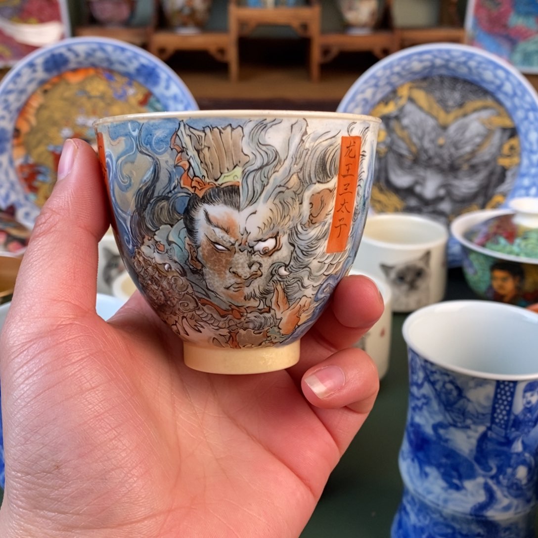 纯手工手绘陶瓷鸡心杯