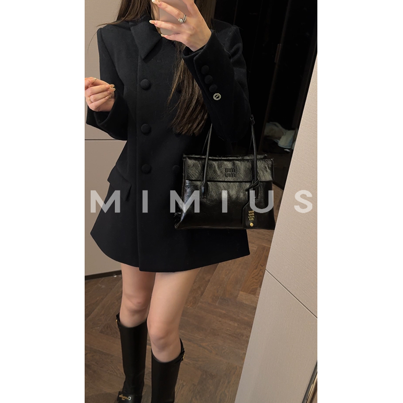 【mimius】肉肉羊毛复古气质翻领双排扣毛呢外套 G11058