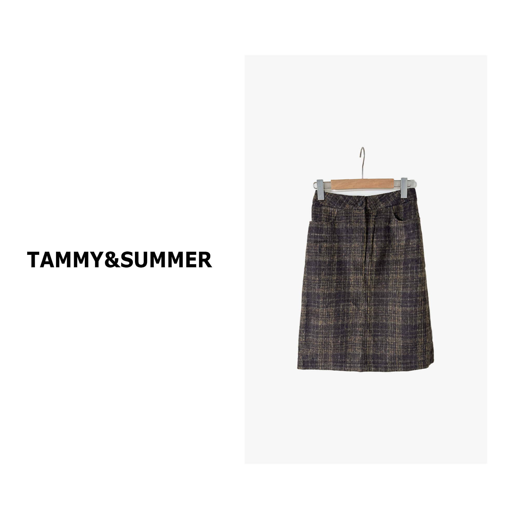 【Tammy&Summer】韩版高腰显瘦时尚百搭复古咖色格纹半身裙882089