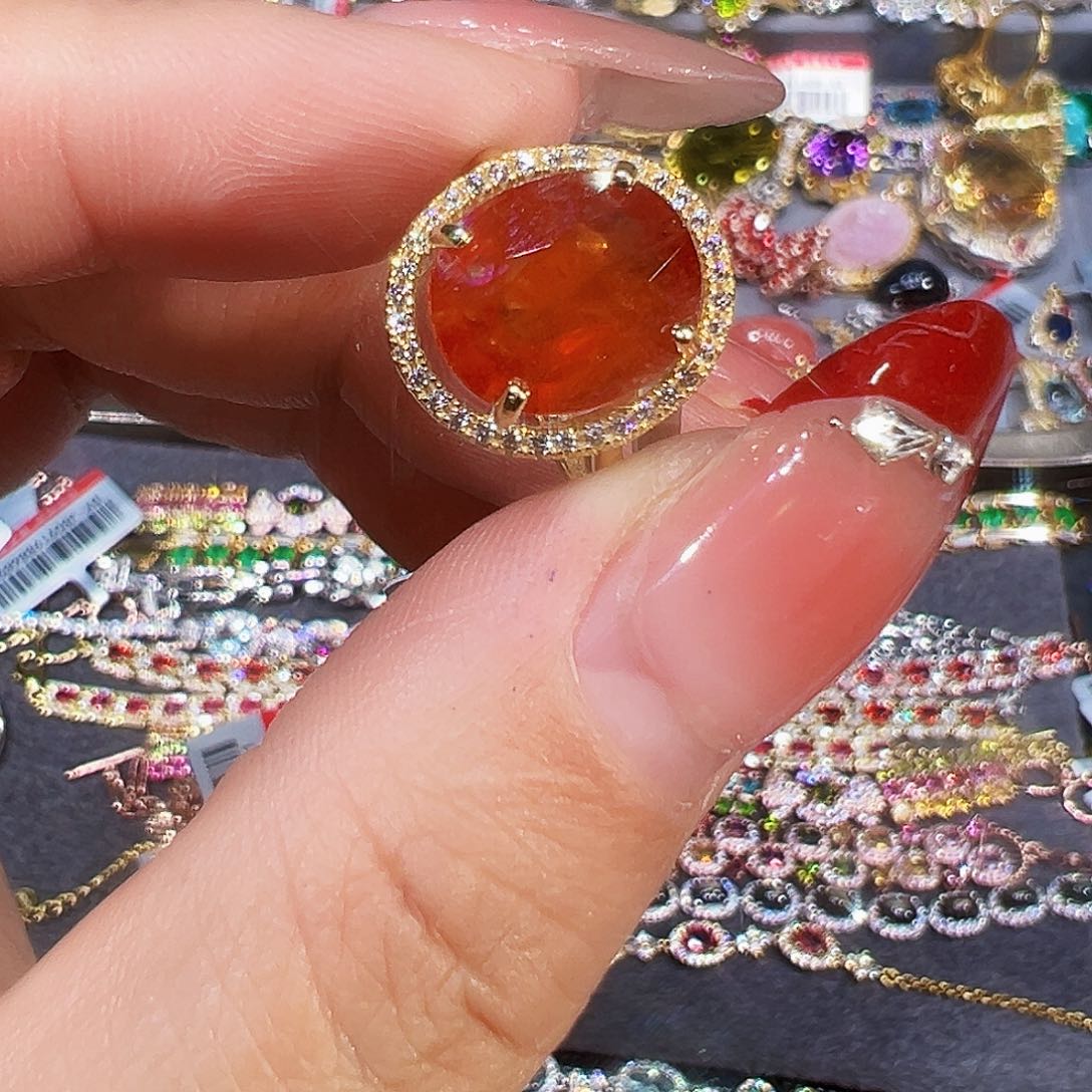 银S925镶嵌戒指石榴石（芬达石）