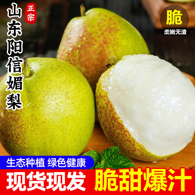山东阳信媚梨皮薄肉嫩汁水充足细甜无渣脆甜爽口水果大王当季热卖