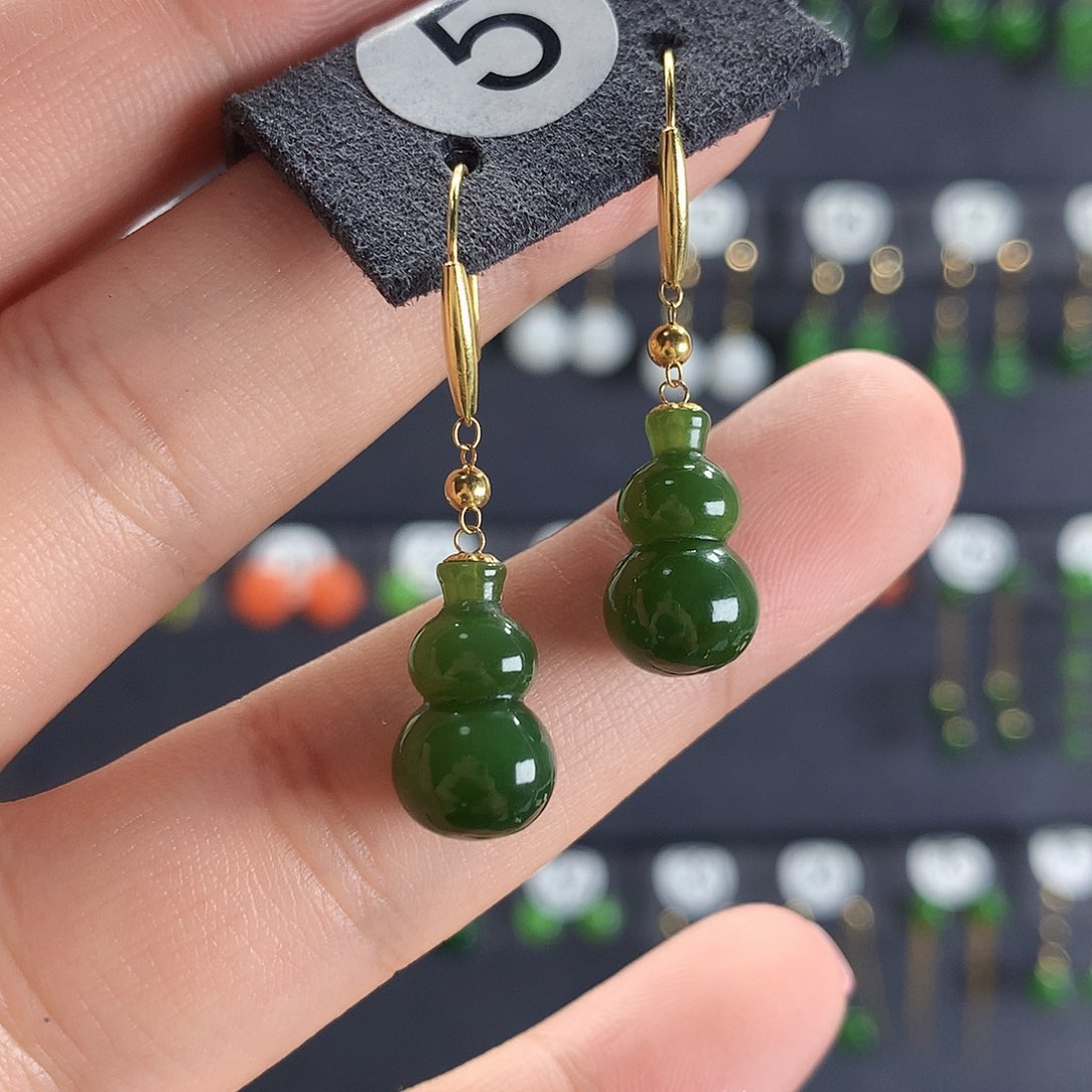 和田玉耳饰18K金镶嵌5