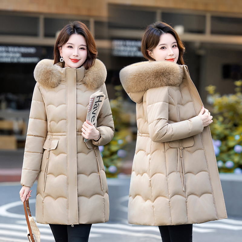 2025冬季新款棉服女士中长款大毛领可拆卸修身显瘦加厚韩版洋气