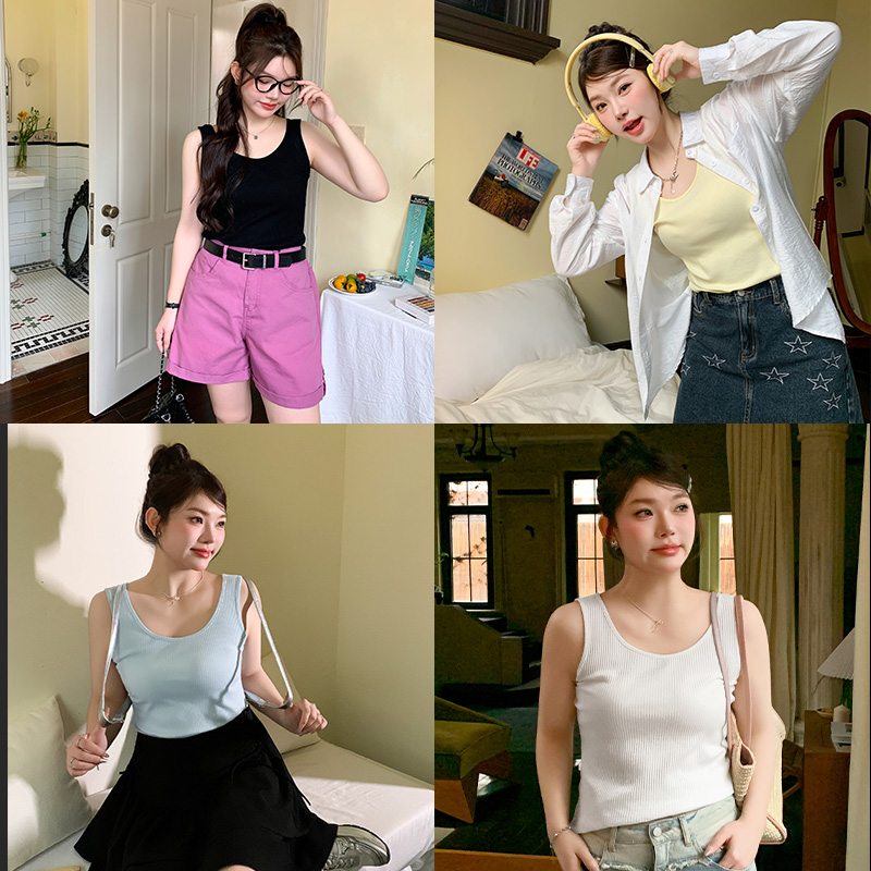 YUZI/鱼子【奶香方糖】内搭吊带大码女装微胖mm显瘦遮肚打底背心