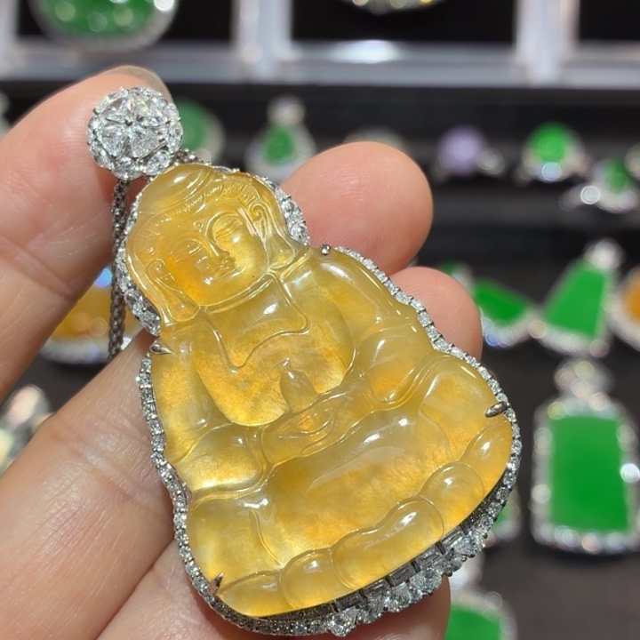 翡翠18K金镶嵌吊坠(不含链)翡翠