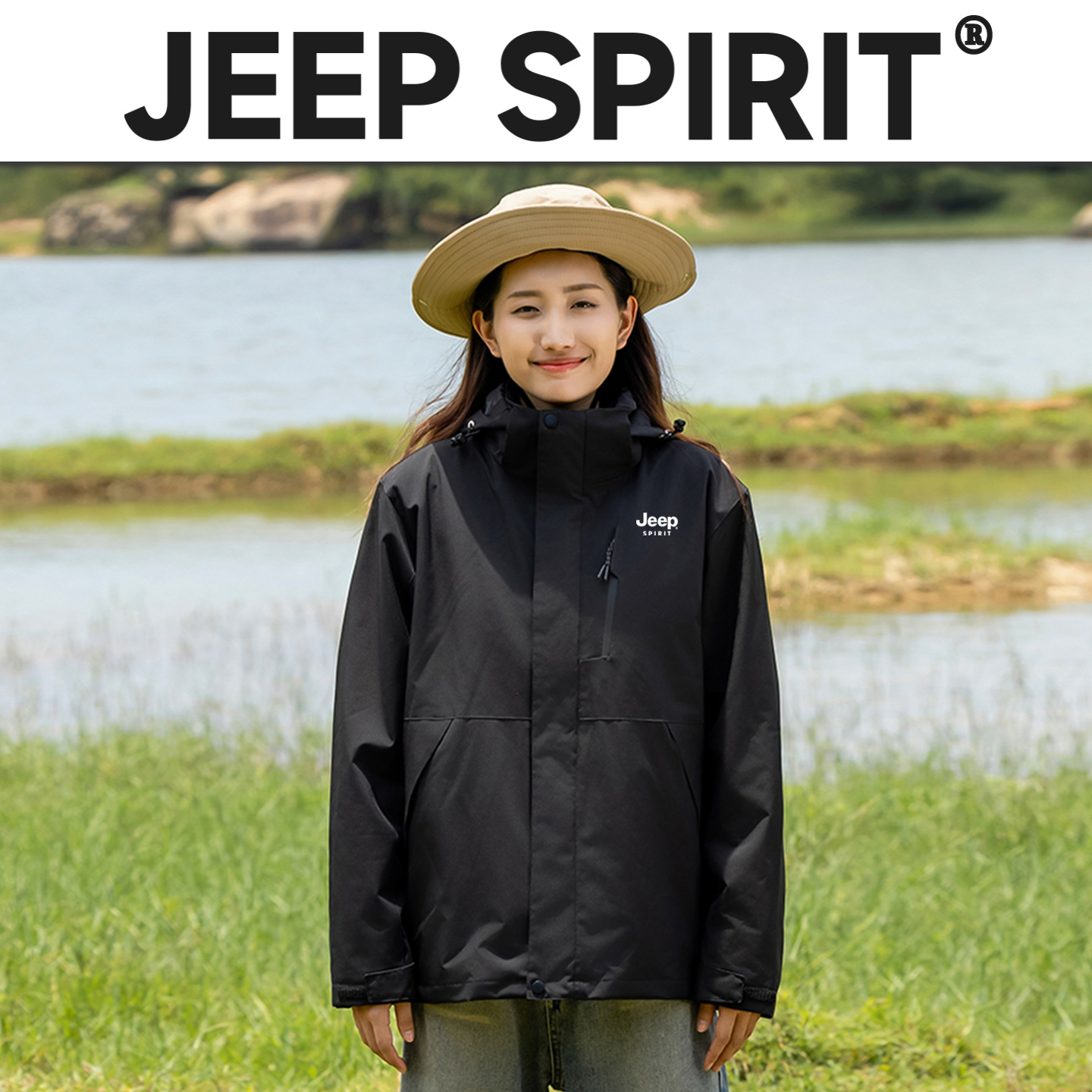 JEEP吉普【官方】男女户外石墨烯冲锋衣三合一可拆卸防水防水两件套