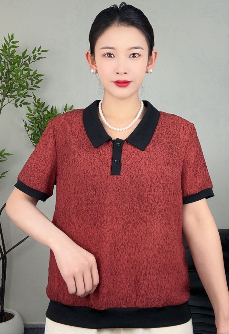 夏季中老年女装妈妈装洋气百搭宽松显瘦气质雪纺短袖休闲T恤小衫