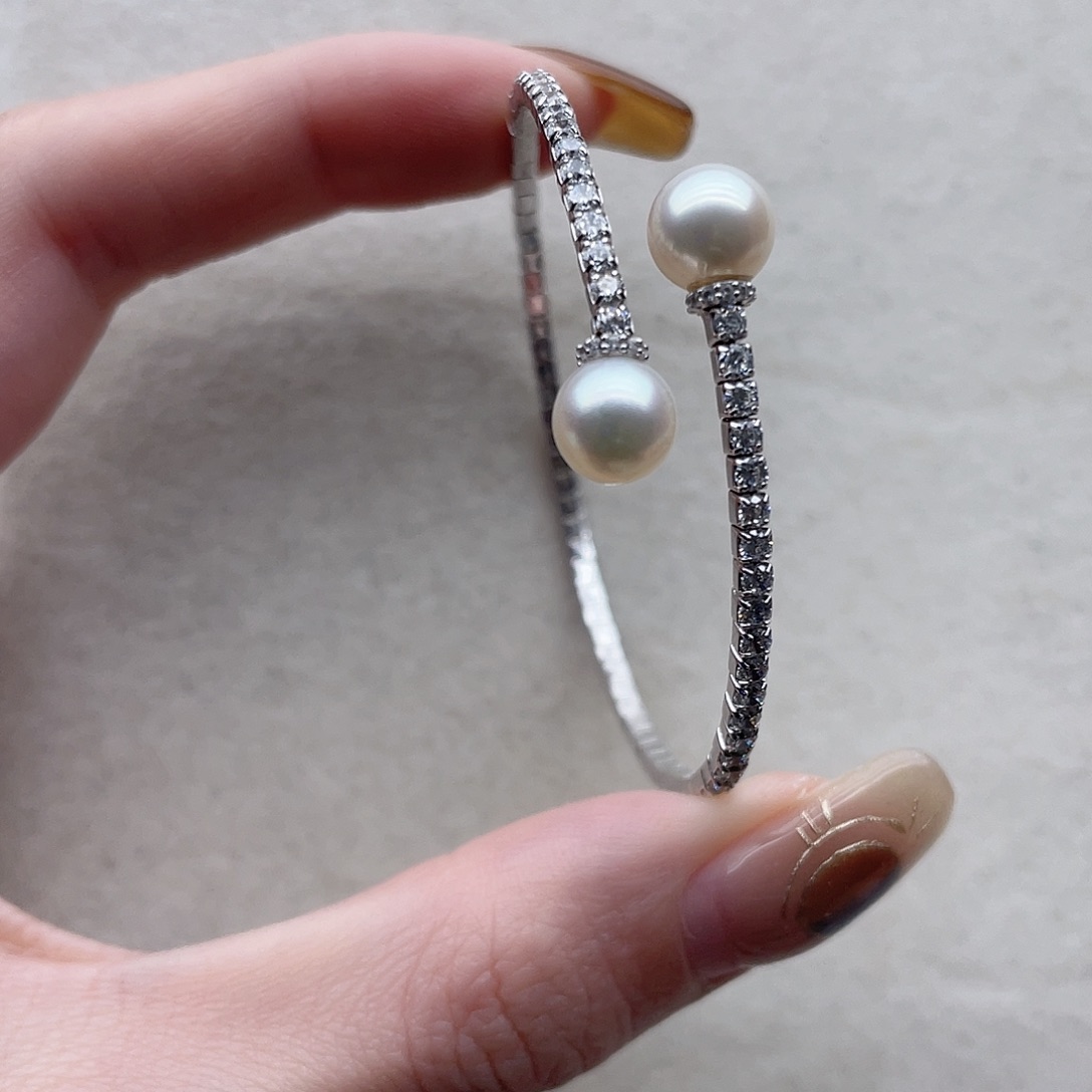 手镯108海水珍珠银S925镶嵌