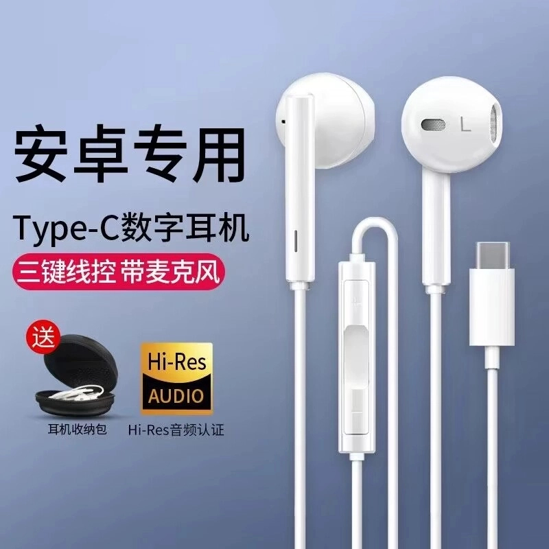 适用华为vivoOPPO荣耀小米手机用type-c圆孔带麦入耳式有线耳机圆