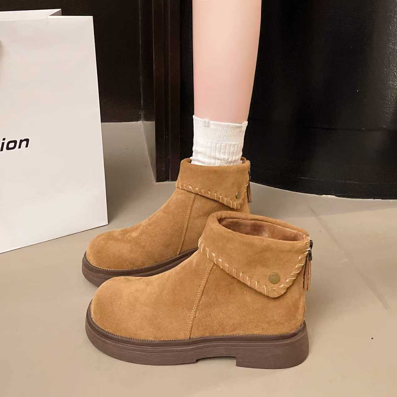 2025新款秋季低跟厚底中跟短靴勃肯中筒靴加绒女雪地靴8890