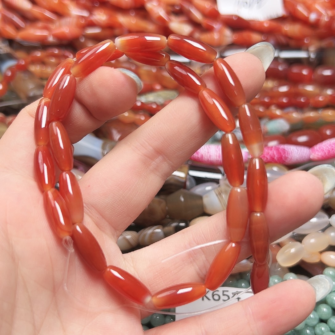 玛瑙/玉髓未镶嵌珠宝半成品K671. 天然红玛瑙一条6-16mm