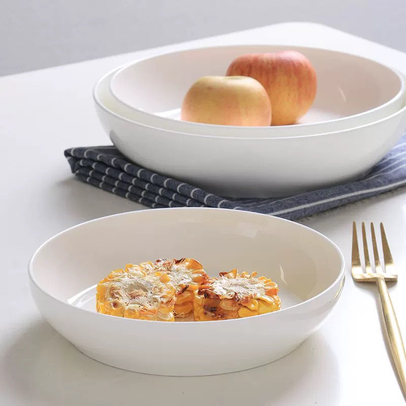 【8英寸】纯白新款肥窝盘家用加深汤盘蒸蛋盘简约创意餐具深盘菜盘