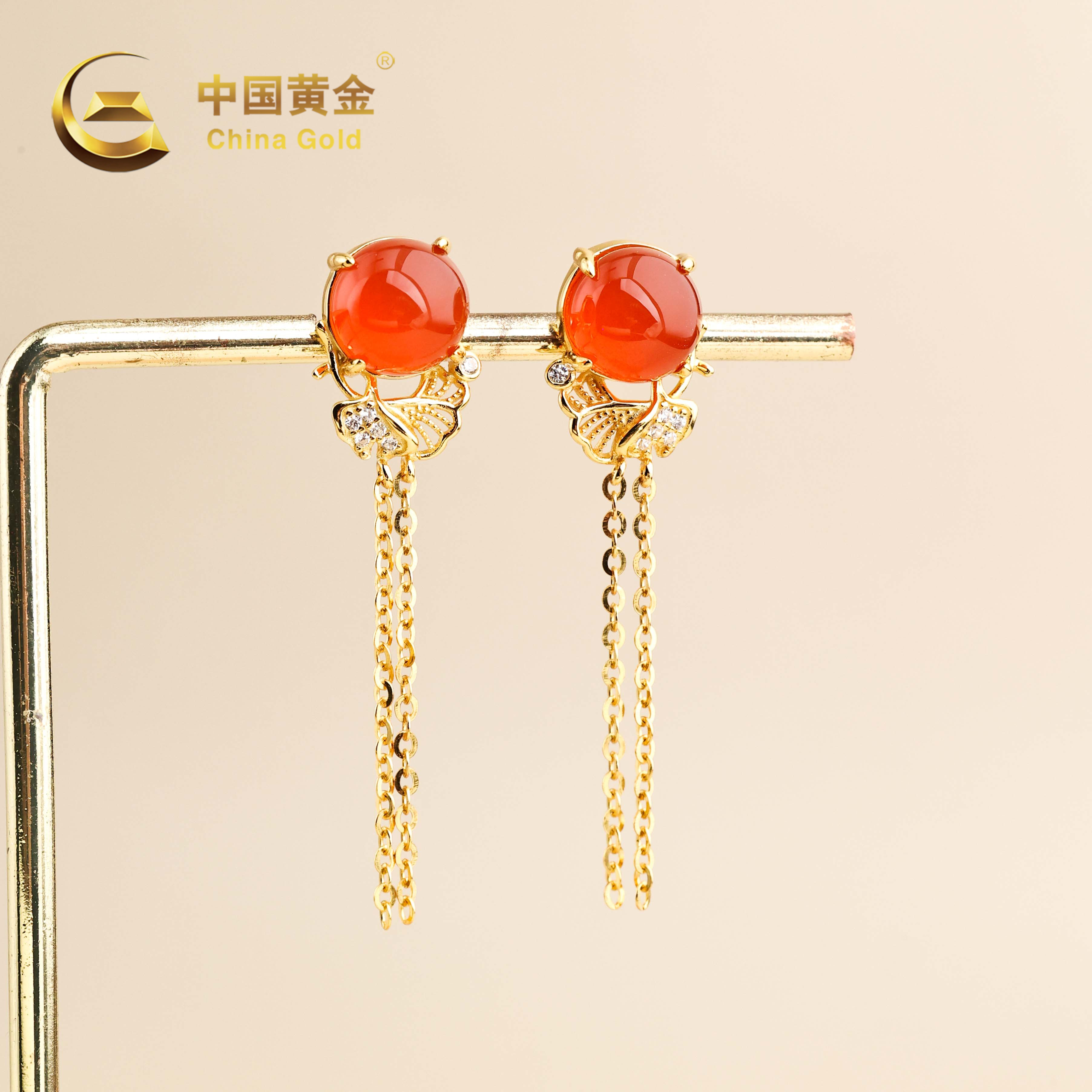 【中国黄金】容安 | 南红*耳饰*S925银镶嵌-R2056-L-Y