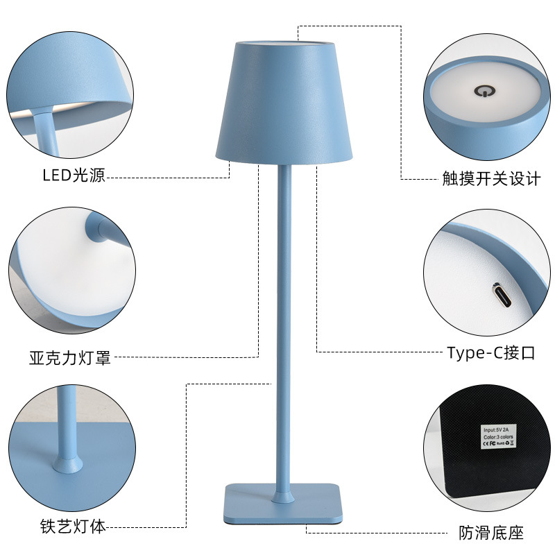 美式北欧LED高脚台灯桌面装饰创意充电小夜灯USD酒吧餐桌金属台灯