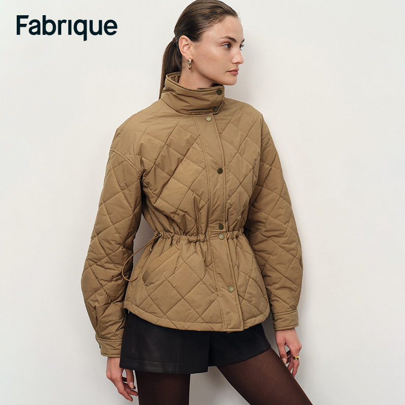 Fabrique Laure【杏仁派夹克】暖驼色尼龙菱格绗缝抽绳轻薄棉服外套