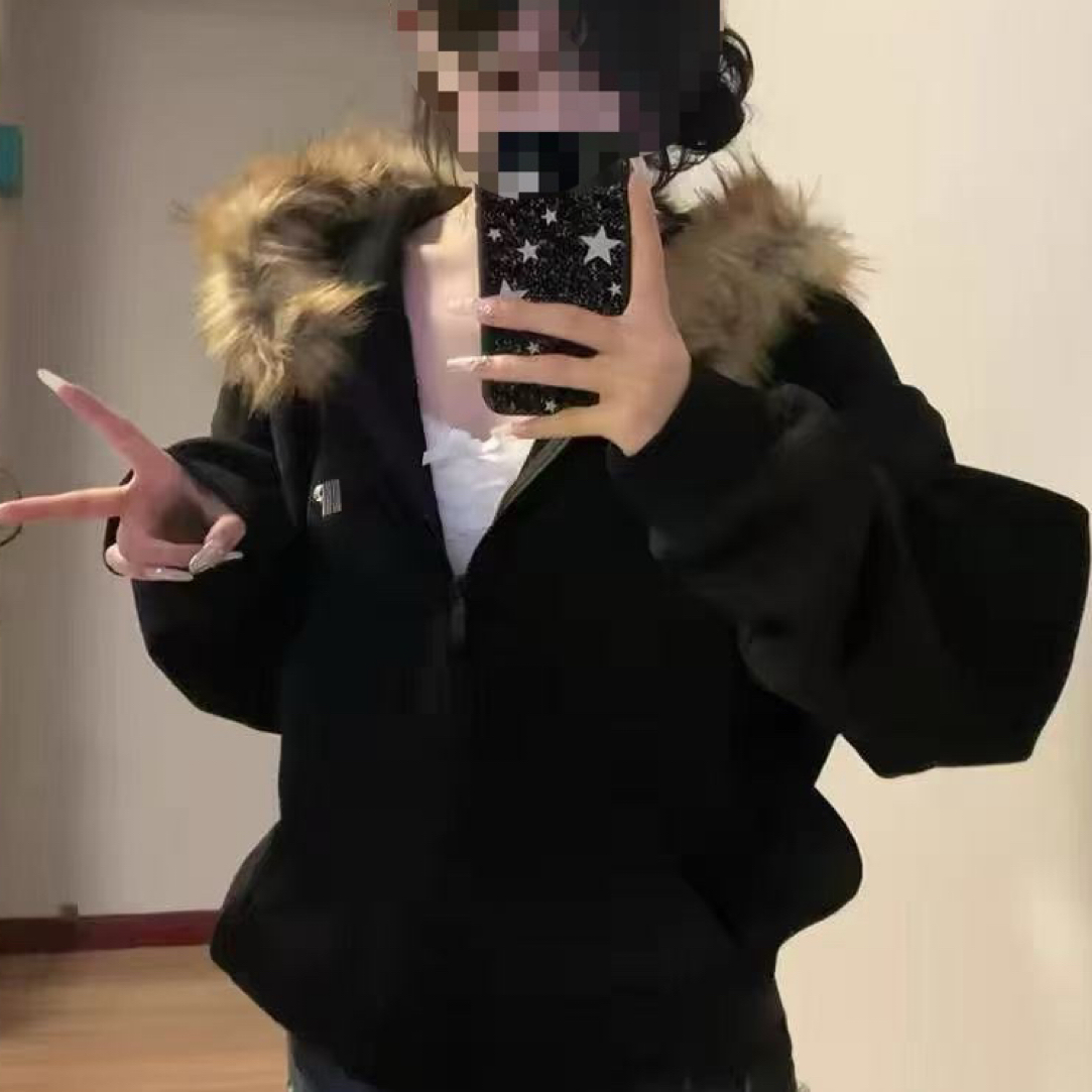 大码毛衣外套女秋冬新款连帽针织开衫宽松慵懒风上衣潮22678
