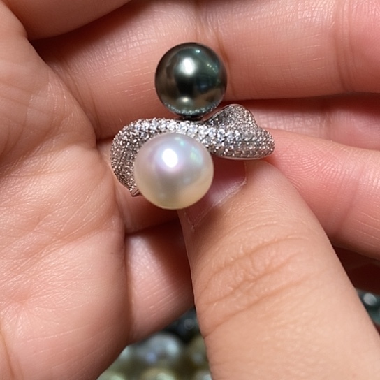 海水珍珠戒指银S925镶嵌9-10