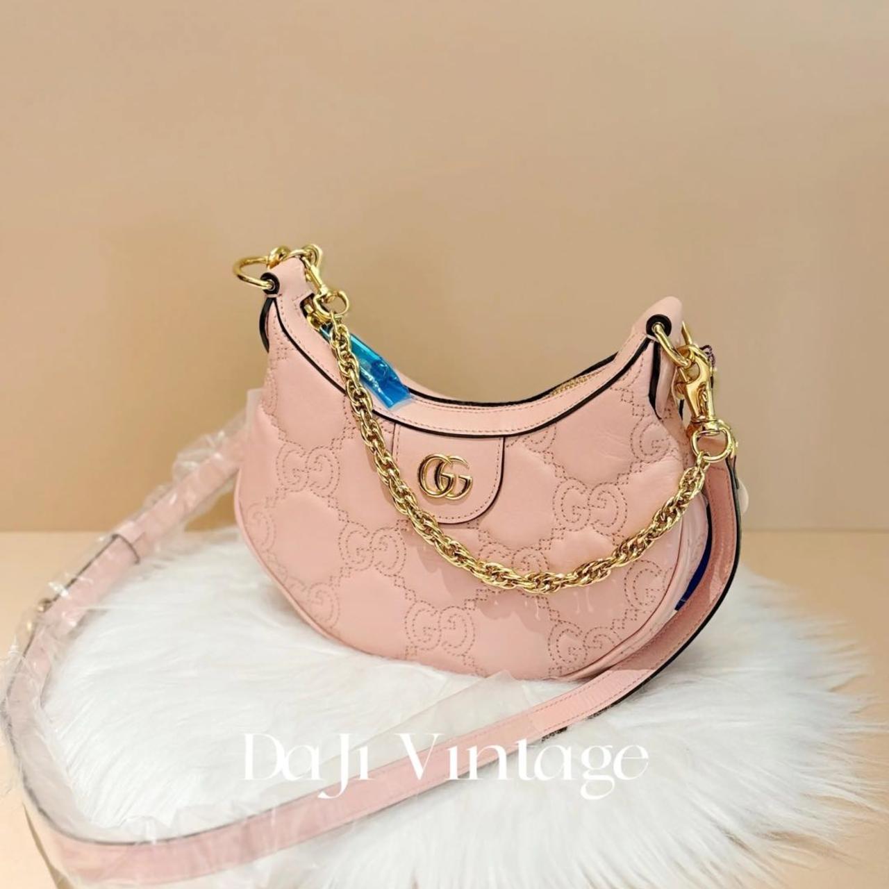 99新 GUCCI/古驰 大吉中古/古驰粉金链条月牙斜挎包