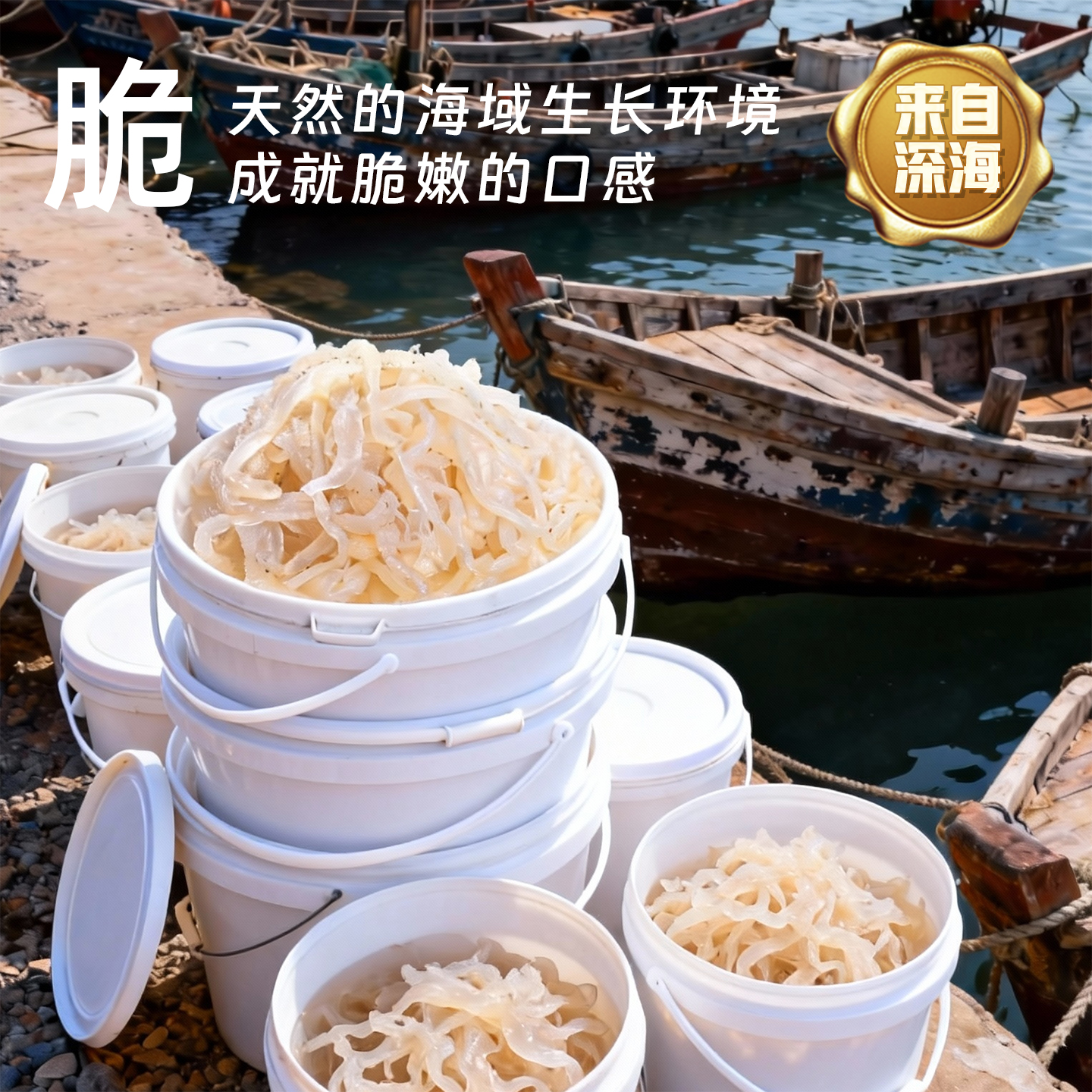 海蜇丝3斤5斤桶装 简单方便凉拌菜好吃过瘾 凉拌海蜇丝商品图