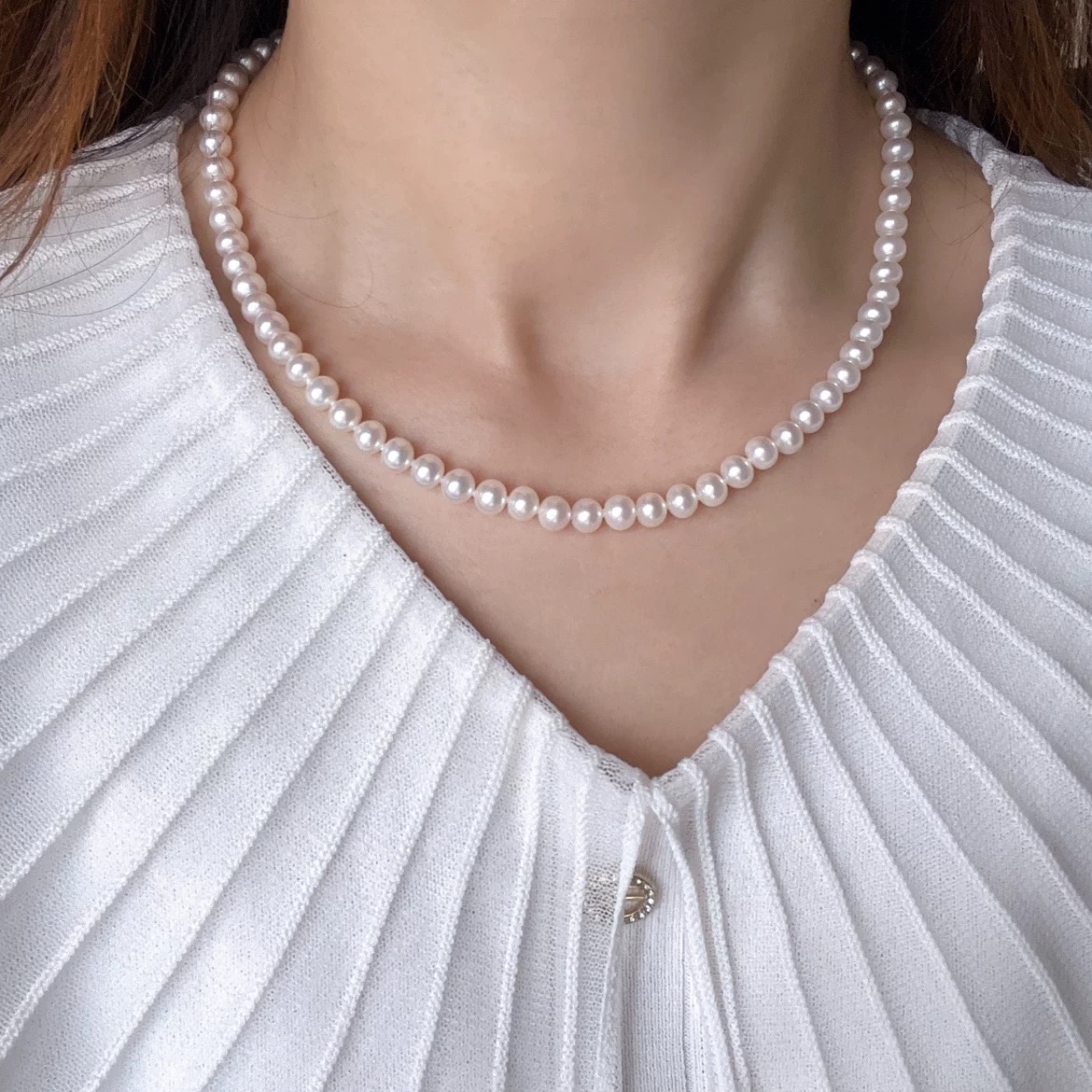 天然淡水无核6-7mm极光珍珠项链妈妈链经典时尚款