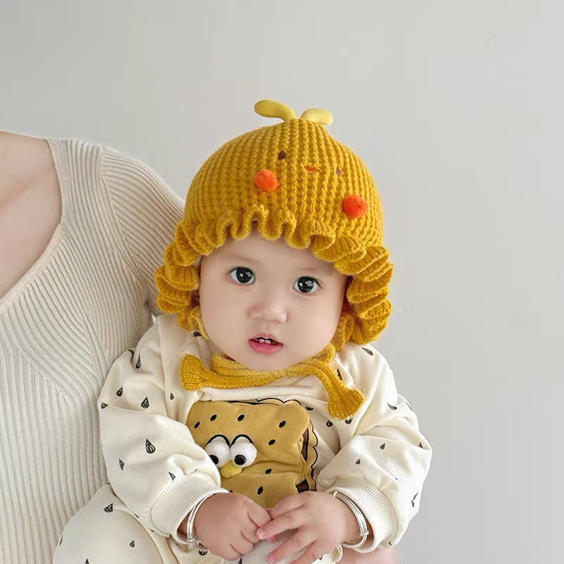 婴儿帽子秋冬季保暖加厚护耳毛线帽男女宝宝儿童小月龄系带针织帽