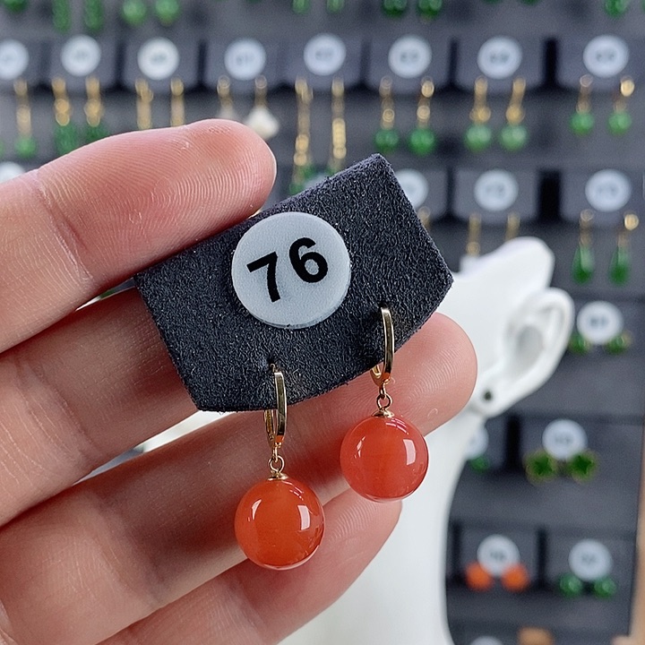 南红玛瑙耳饰18K金镶嵌