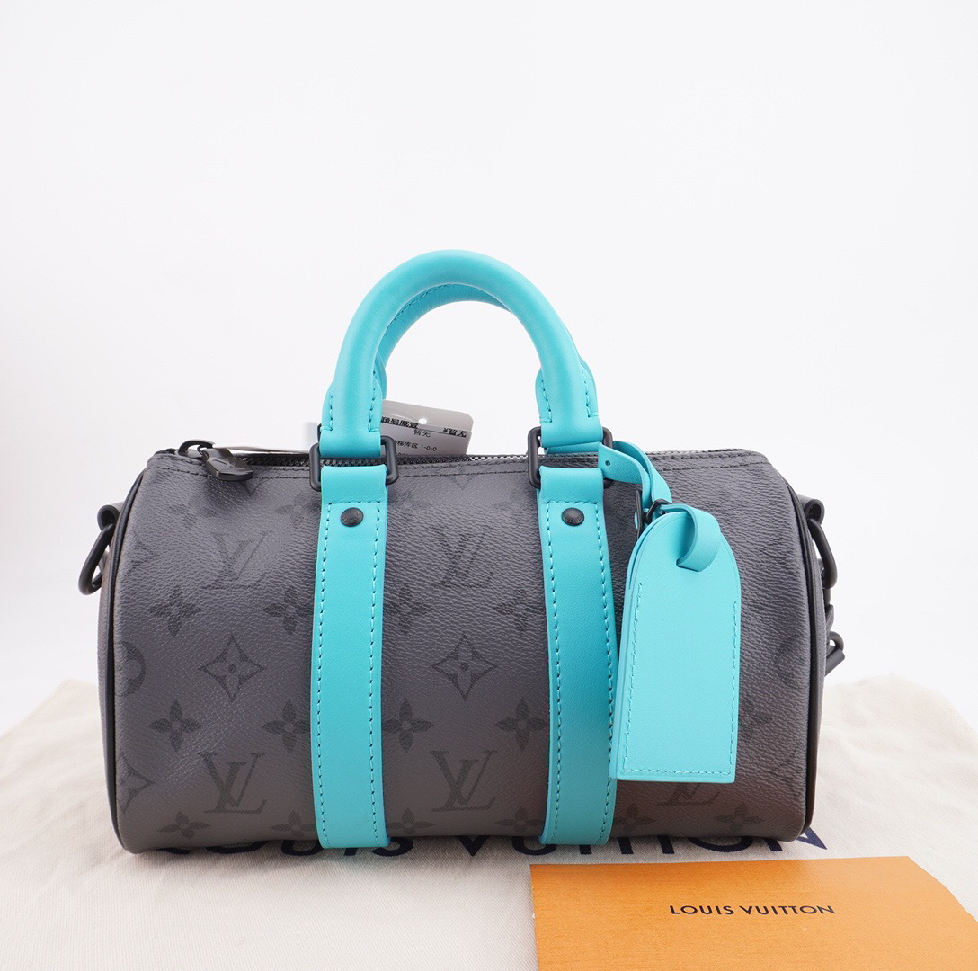 99新 LV 99新 LV Keepall 25冰川蓝拼灰单肩斜挎包25/15/11 F476