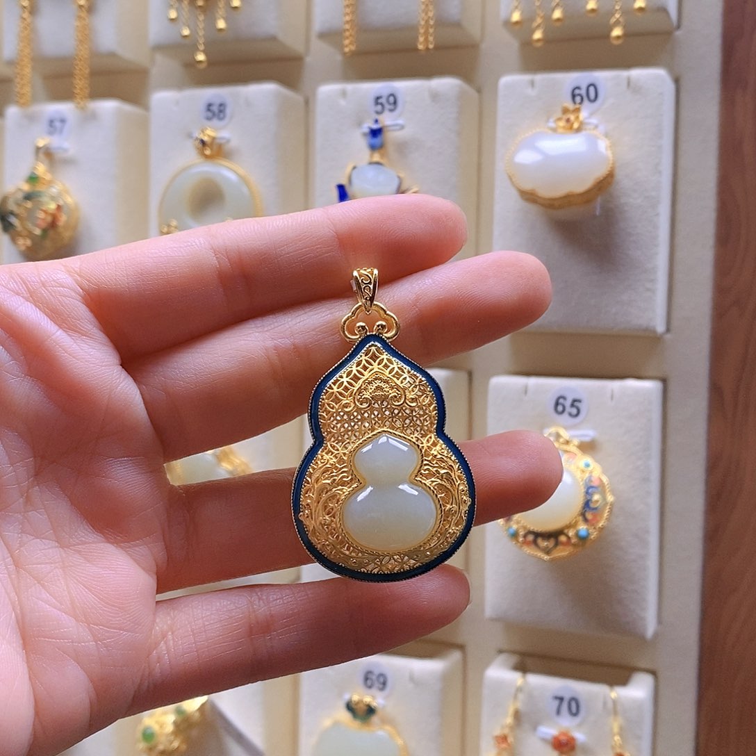 和田玉颈饰银S925镶嵌