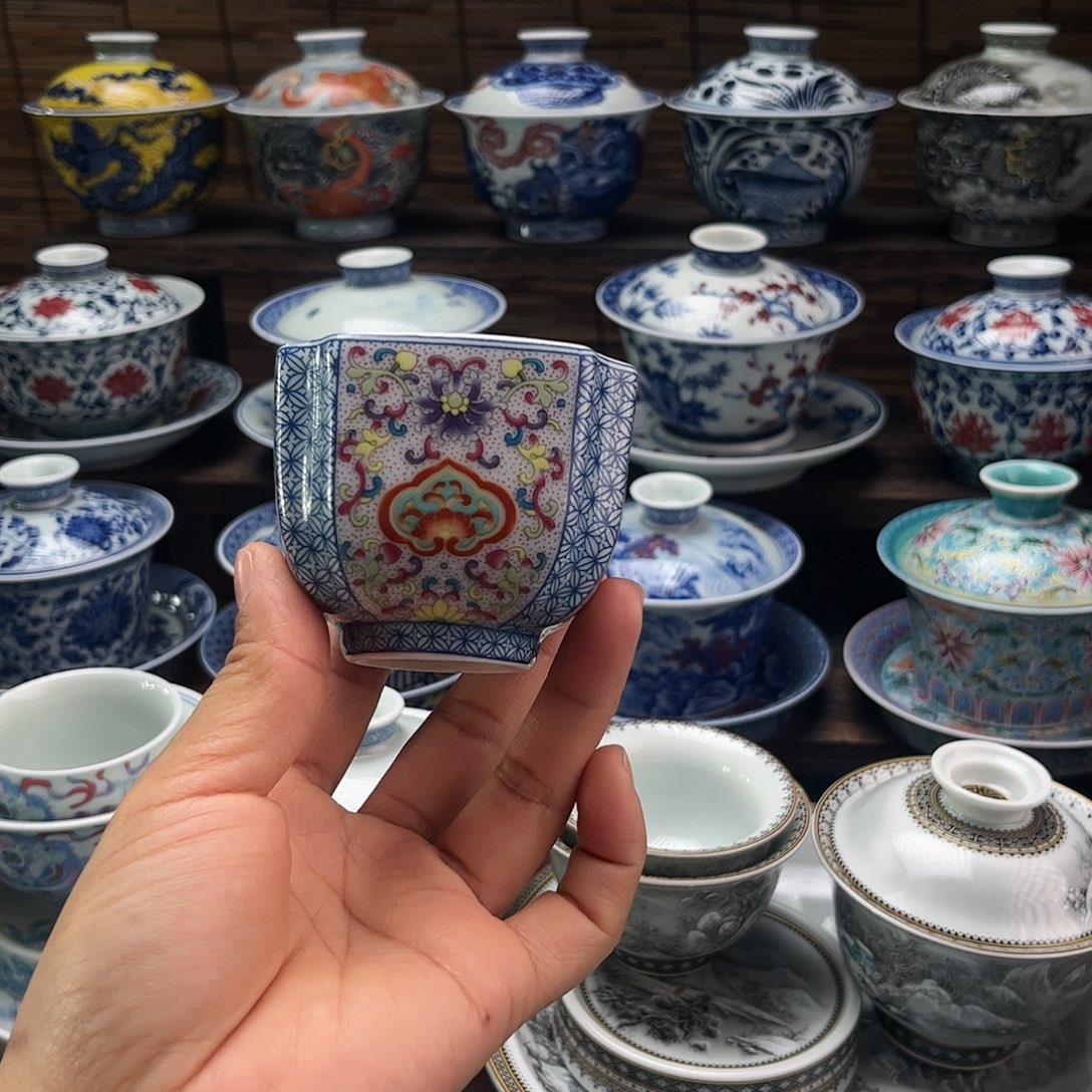 摆件陶景德镇陶瓷四方杯