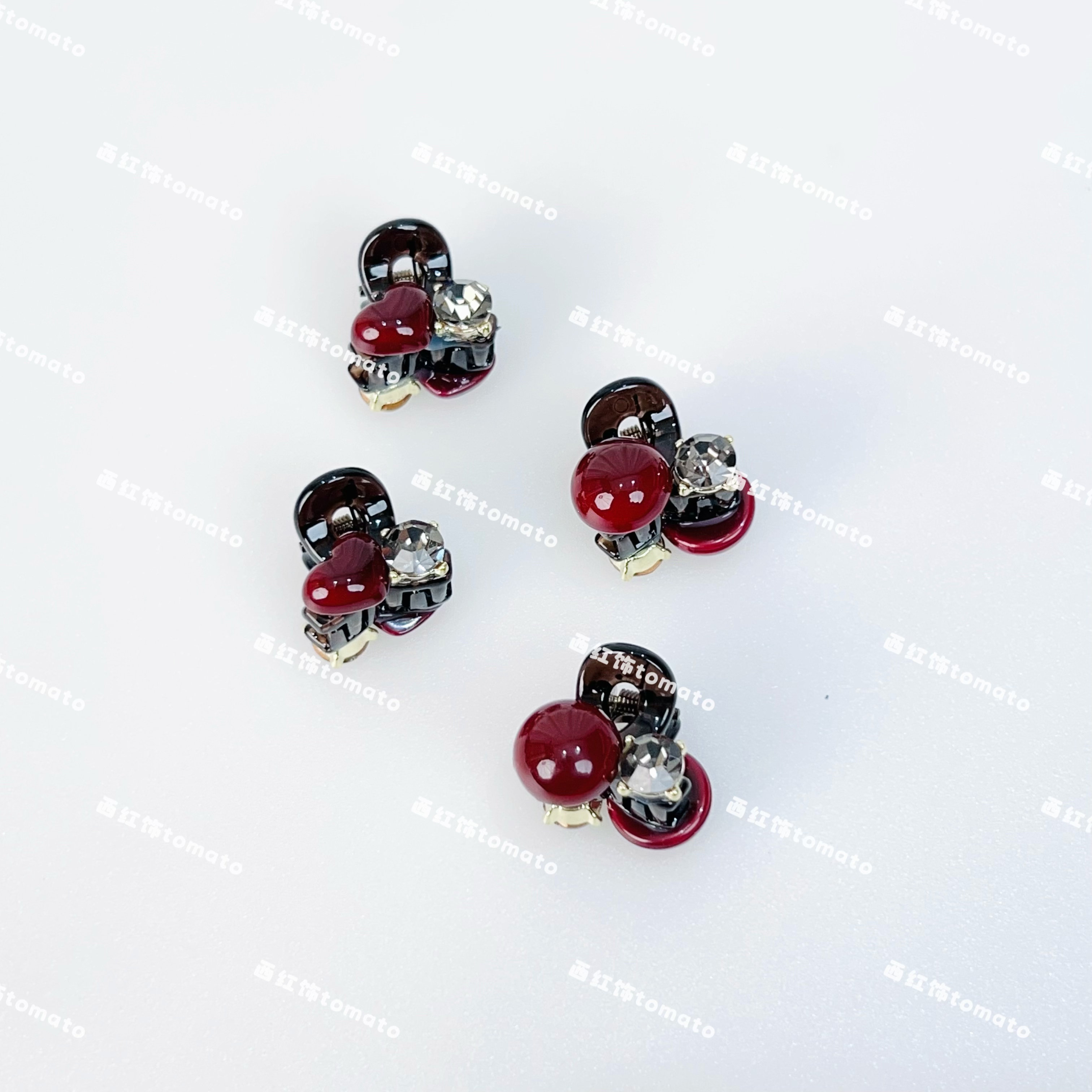 西红饰TOMATO韩国东大门新年系列车厘子红爱心圆球细闪刘海夹一对