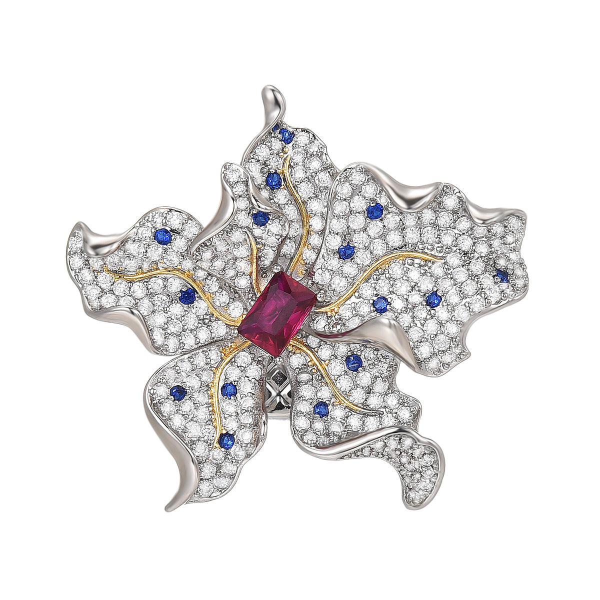 铜合金锆石胸针 时尚精致胸花轻奢30341双色鸢尾花磁吸扣