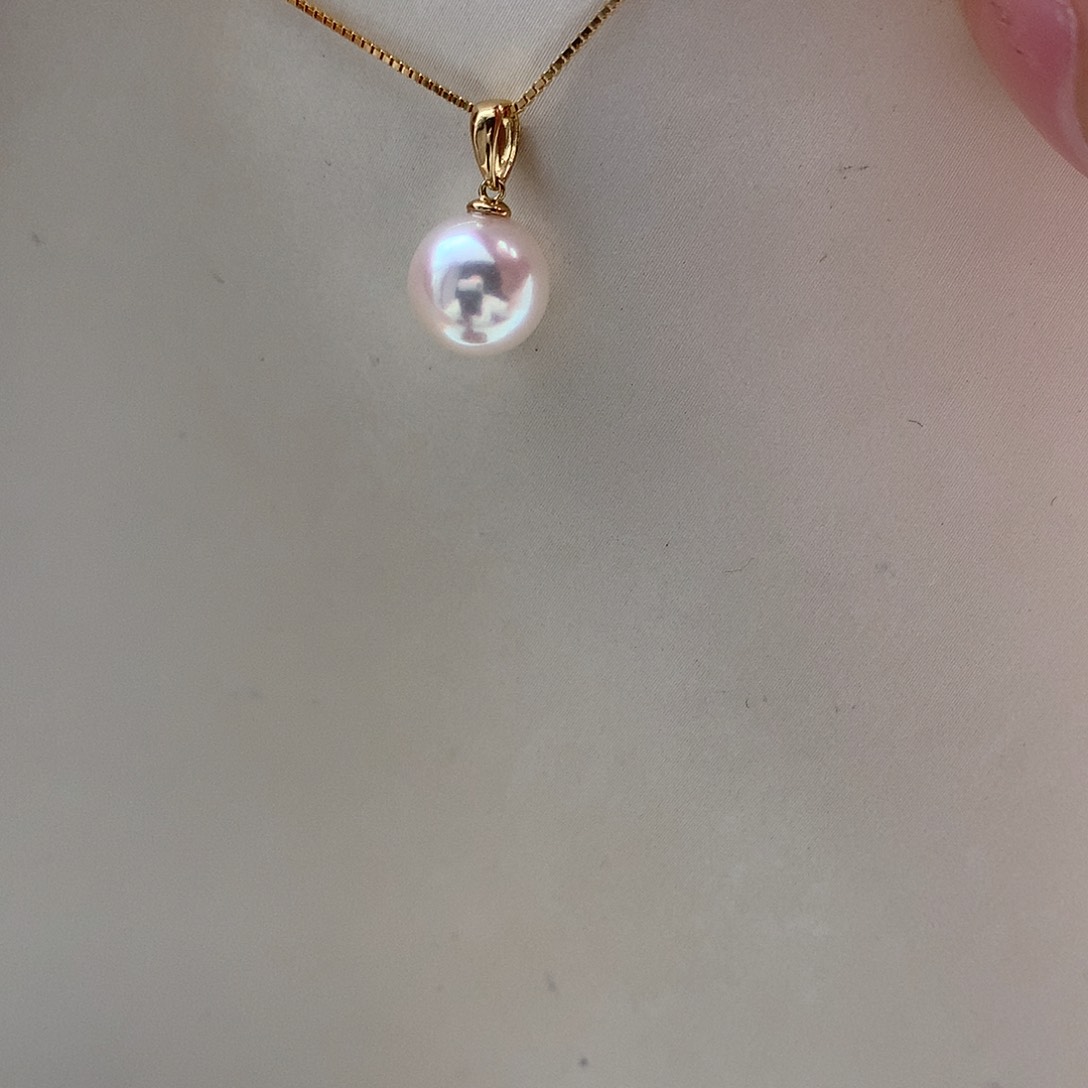 18K金镶嵌海水珍珠吊坠(赠链)8-8.5mm ak瓜子扣