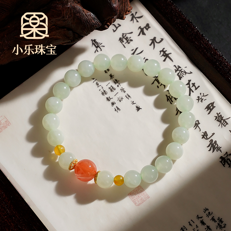 原创单圈天然和田玉南红转珠手链多样性发一-9813