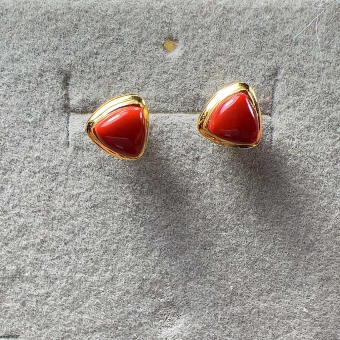 南红玛瑙耳钉18K金镶嵌