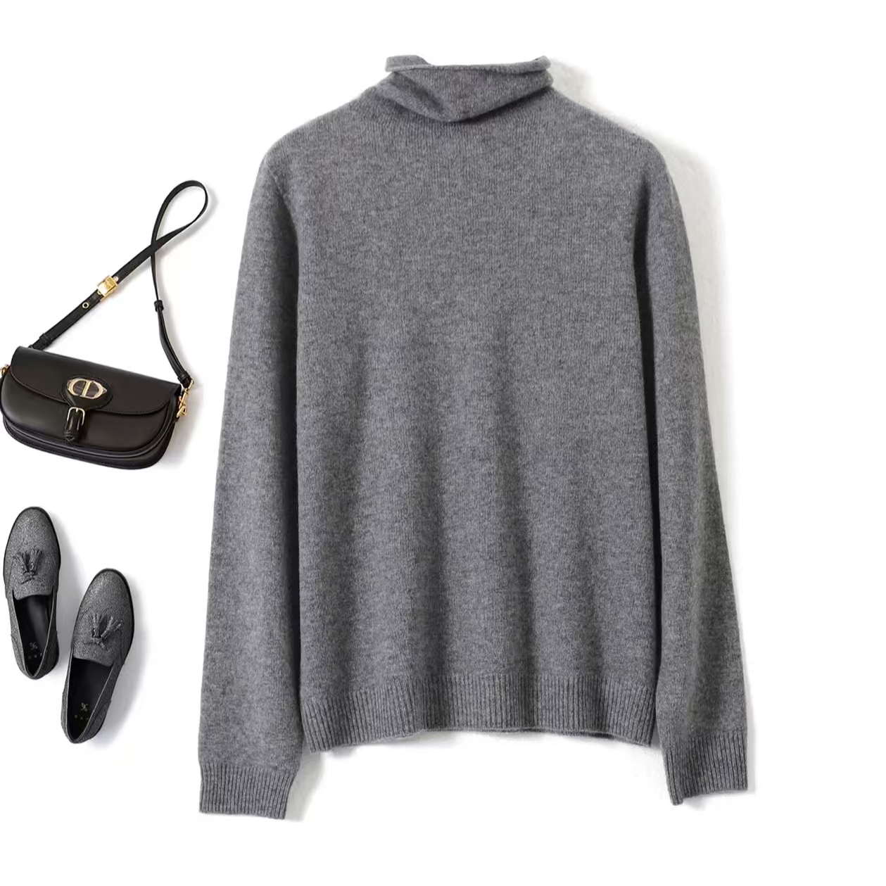 2025秋冬季纯羊毛堆堆领休闲保暖抗寒遮肉针织女打底高领新款毛衣