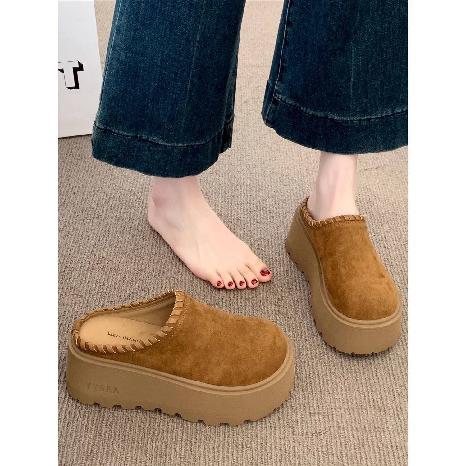 7公分松糕厚底增高勃肯鞋新款外穿一脚蹬休闲百搭包头半拖