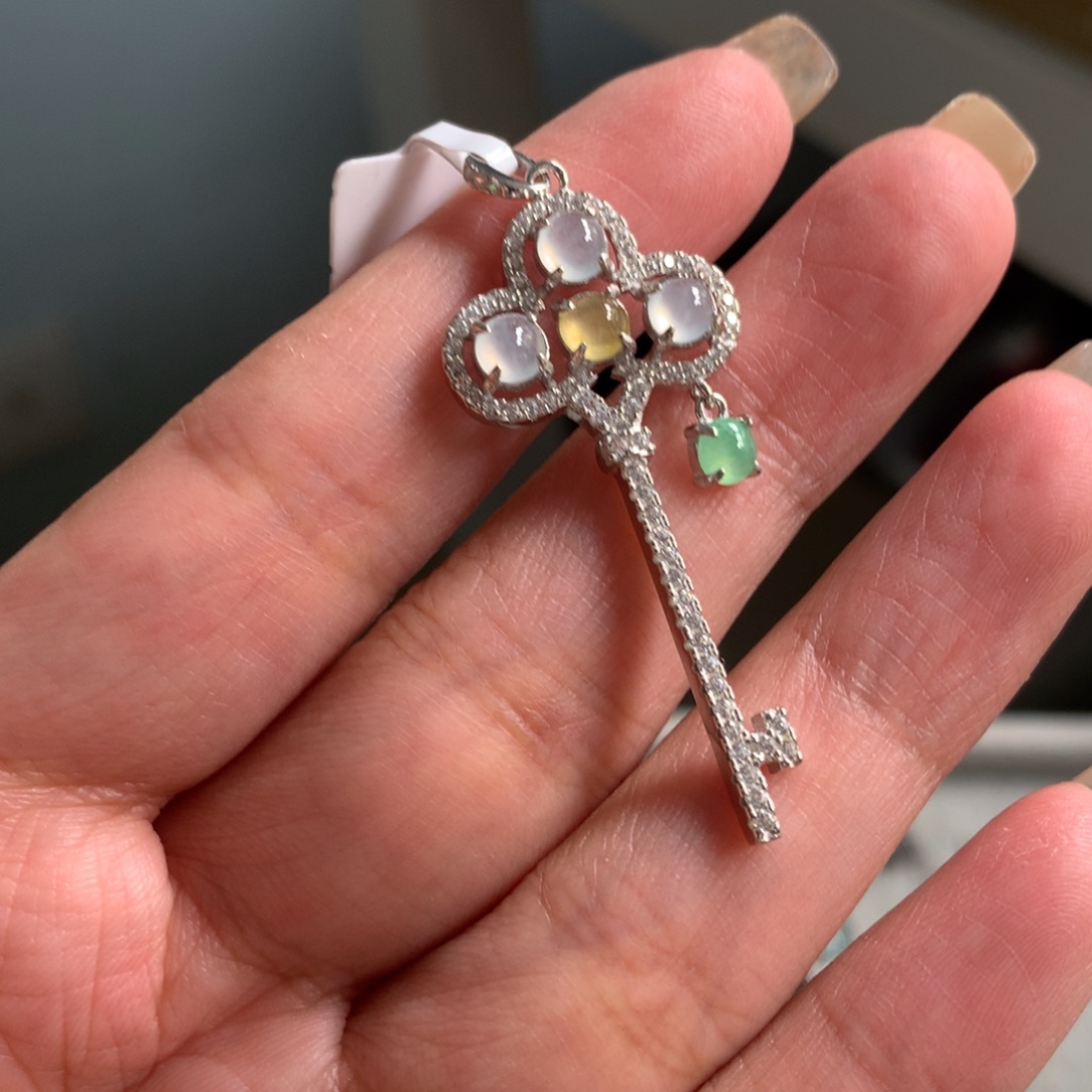 翡翠银S925镶嵌戒指吊坠