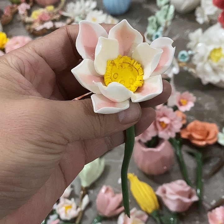 瓷片纯手工陶瓷花摆件瑕