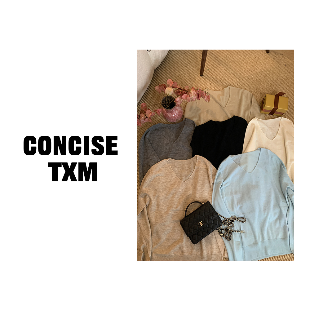 【唐小木】V领亲肤一体打底衫 长袖时尚百搭内搭毛针织衫 S1158