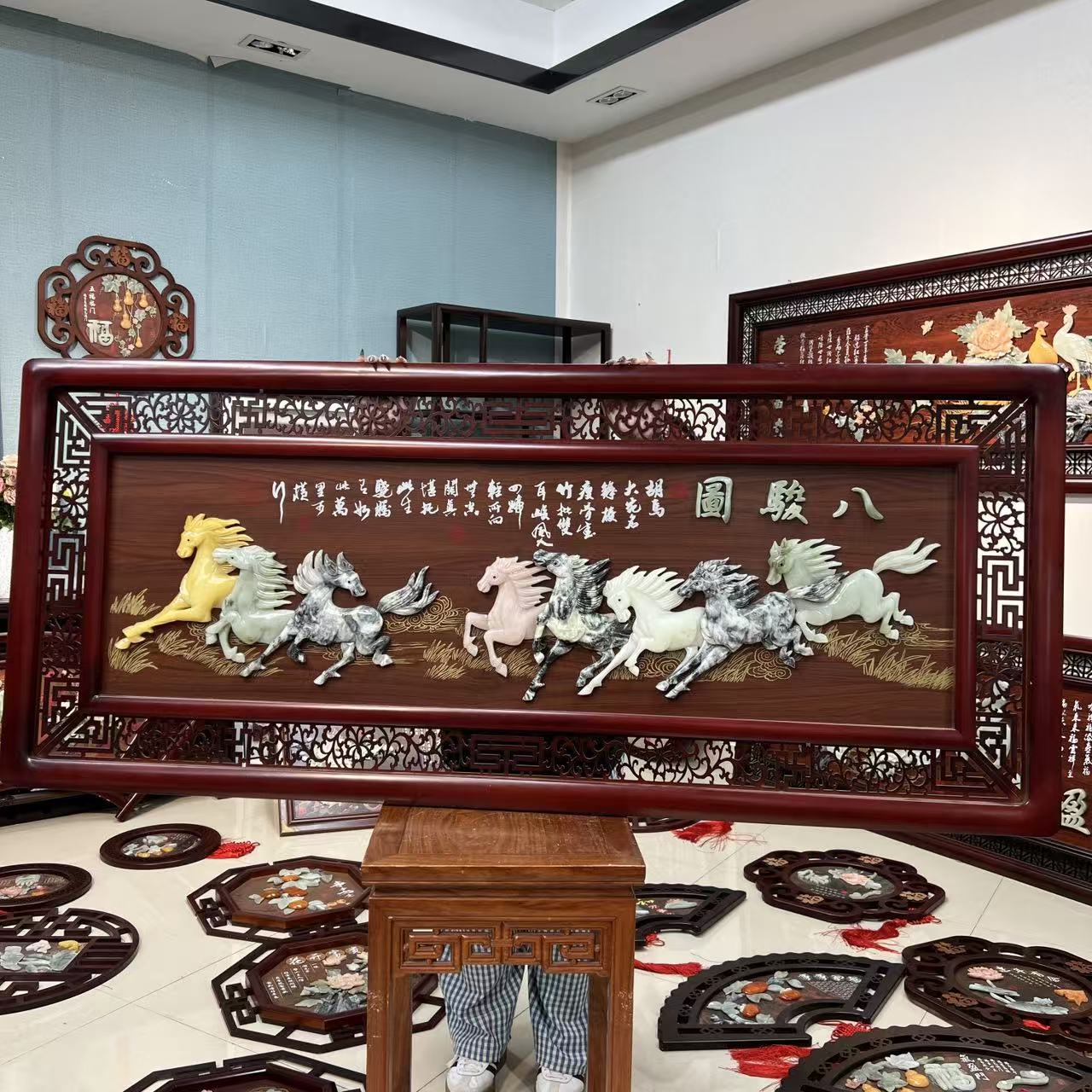 160*68八骏图电视墙玄关餐厅墙面点缀装饰饰品