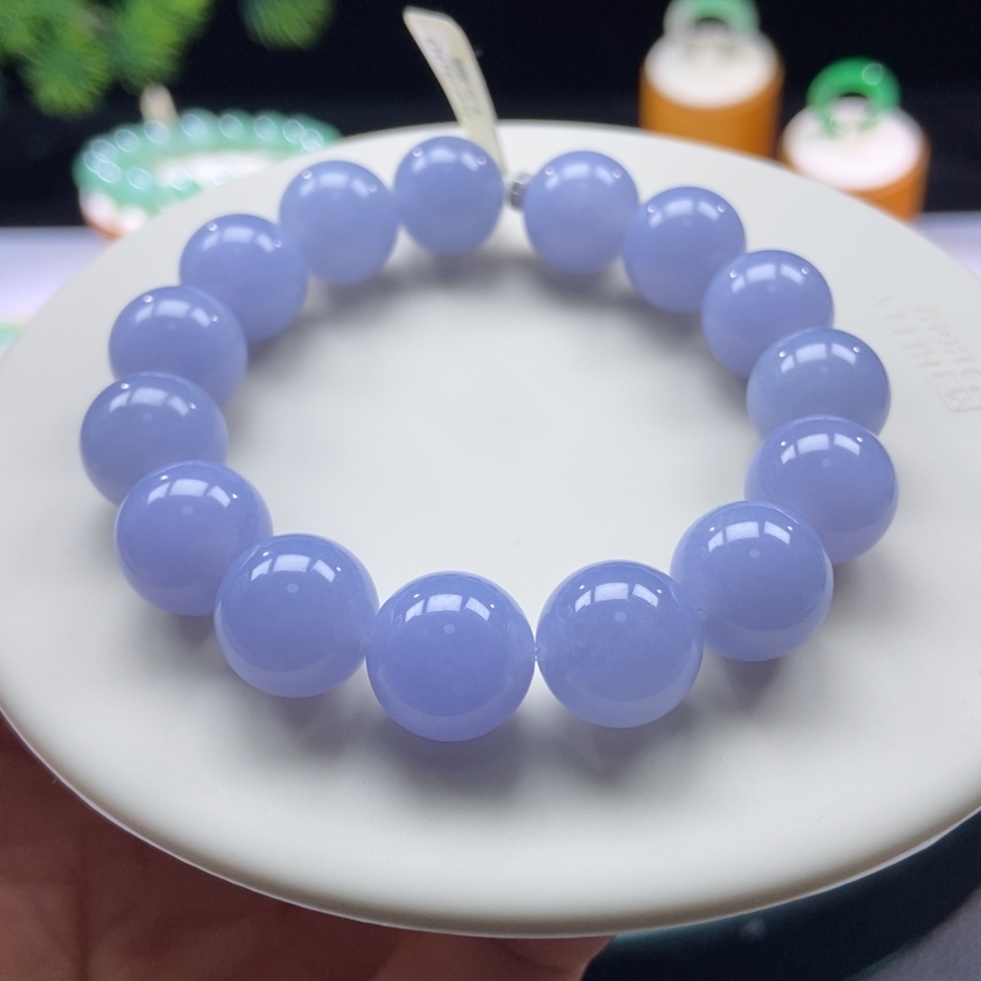 翡翠手串未镶嵌浓蓝紫圆珠12.8mm