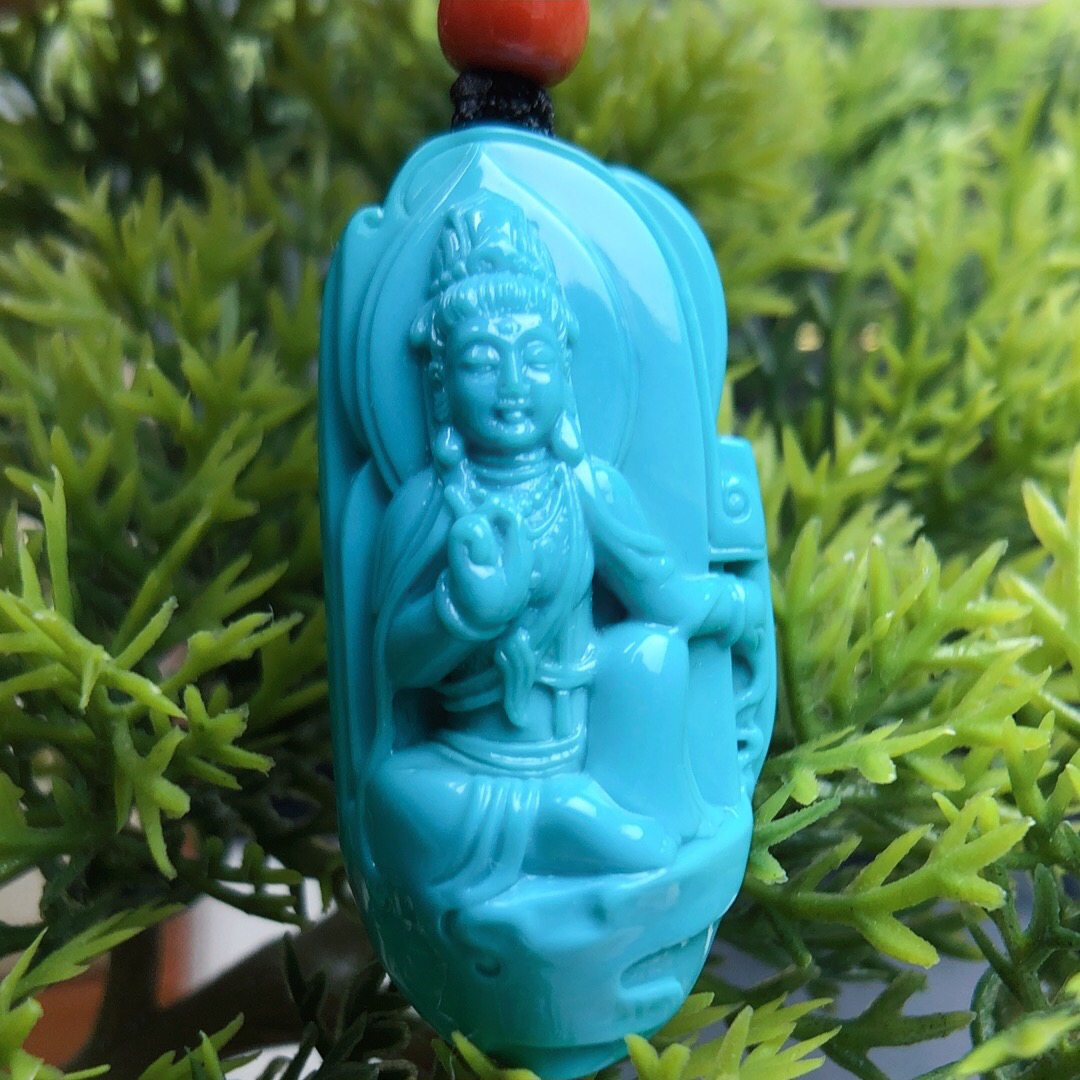 原矿绿松石，全品玉化蓝普贤菩萨