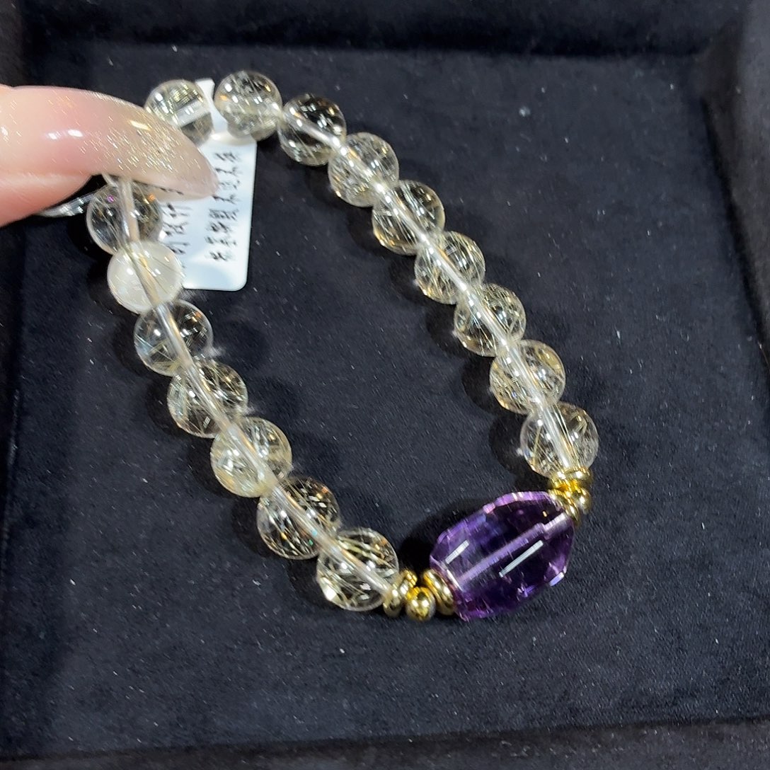 发晶未镶嵌手链维纳斯金发晶巴紫设计款9+