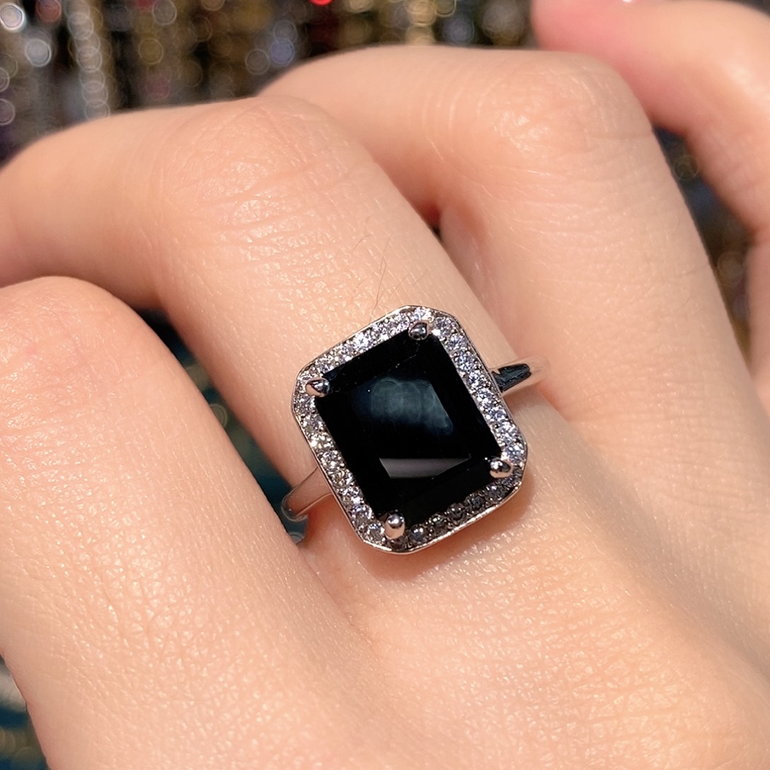 戒指蓝宝石银S925镶嵌天然蓝宝石